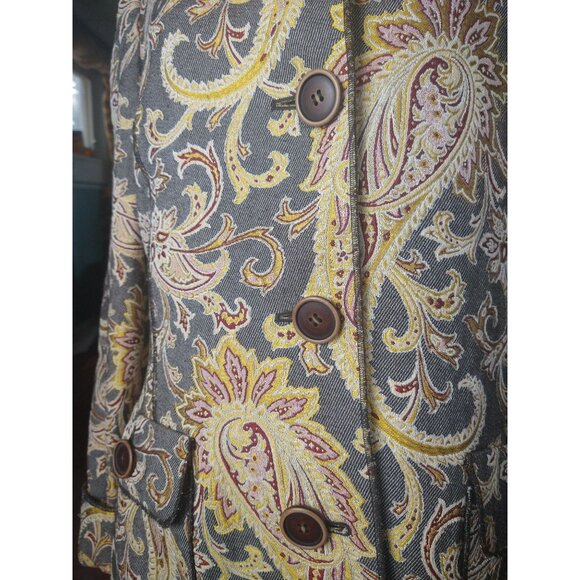 Vintage Carlisle Paisley Jacquard Wool Silk Long Coat Size 8 - Picture 4 of 8